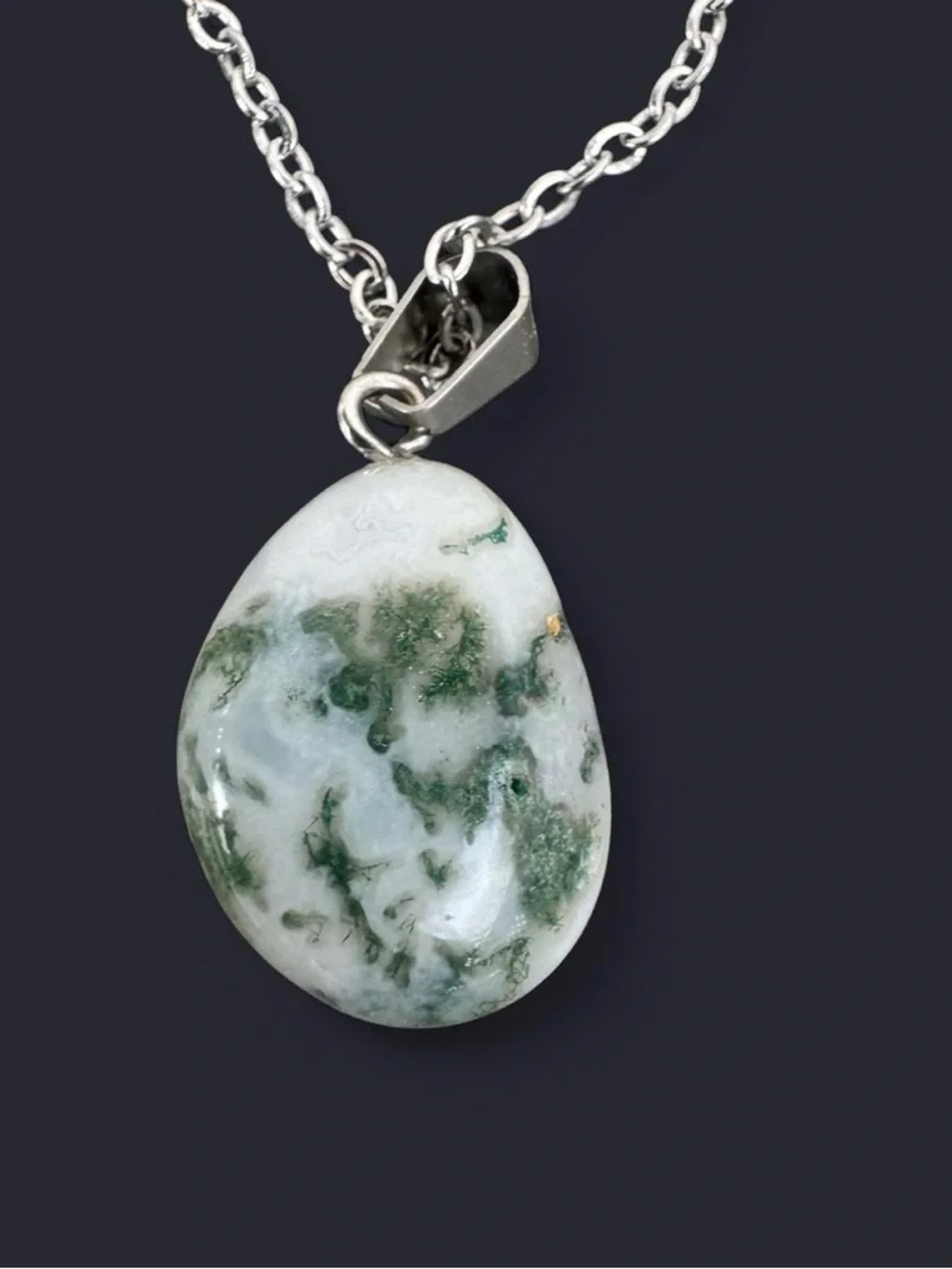 Tree Agate Pendant Silver Necklace